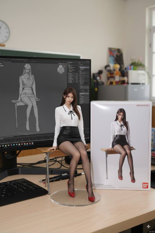 Google gemini 2.5新出的Nano-Banana模型，手办效果炸裂！爱豆、动漫角色...配合3D打印机…提示词：Use the nano-banana model to create a 1/7 scale commercialized figure of thecharacter in the illustration, in a realistic style and environment. Place the figure on a computer desk, using a circular transparent acrylic base without any text.On the computer screen, display the ZBrush modeling process of the figure. Next to the computer screen, place a BANDAI-style toy packaging box printed with the original artwork.Google Gemini：