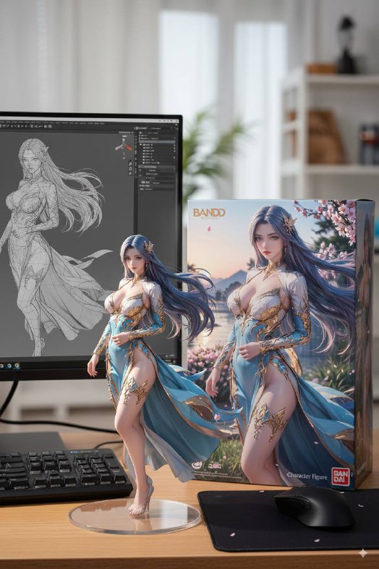 Google gemini 2.5新出的Nano-Banana模型，手办效果炸裂！爱豆、动漫角色...配合3D打印机…提示词：Use the nano-banana model to create a 1/7 scale commercialized figure of thecharacter in the illustration, in a realistic style and environment. Place the figure on a computer desk, using a circular transparent acrylic base without any text.On the computer screen, display the ZBrush modeling process of the figure. Next to the computer screen, place a BANDAI-style toy packaging box printed with the original artwork.Google Gemini：