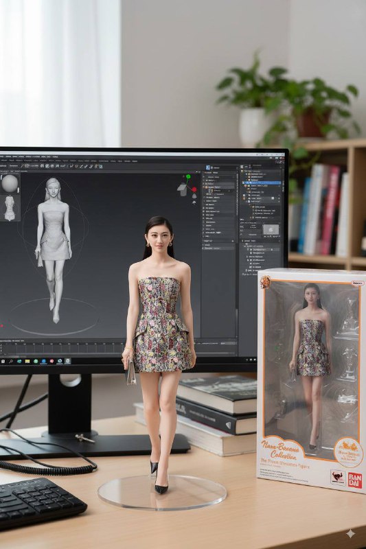 Google gemini 2.5新出的Nano-Banana模型，手办效果炸裂！爱豆、动漫角色...配合3D打印机…提示词：Use the nano-banana model to create a 1/7 scale commercialized figure of thecharacter in the illustration, in a realistic style and environment. Place the figure on a computer desk, using a circular transparent acrylic base without any text.On the computer screen, display the ZBrush modeling process of the figure. Next to the computer screen, place a BANDAI-style toy packaging box printed with the original artwork.Google Gemini：